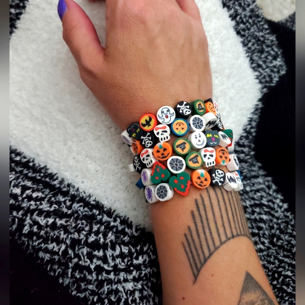Halloween clay polymer bead bracelets - Handmade